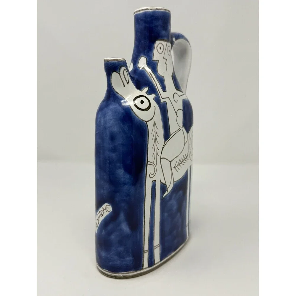 Desimone Hand-Painted Blue & White Ceramic Art Pottery Pitcher Figural